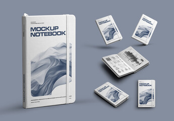 6 Mockups of Classic Notebook with Band and Hard Cover