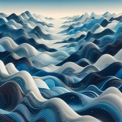 Ocean Waves Landscape Illustration with abstract Swirly hills like wavy paint thick cool, Texture Pattern tile, dynamic and animated cartoon style for deco background or interior Wallpaper design   