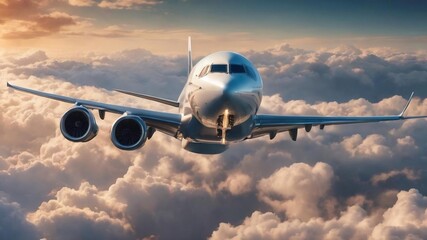 Fototapeta premium Airplane flying in a cloudy sky