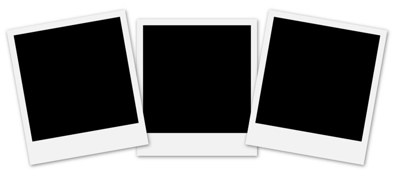 Three black photo frame with shadows. Vector polaroid collection.