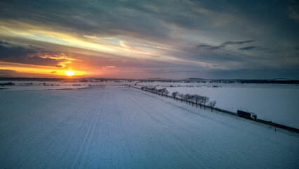 Winter sunset, Poland. - 715500662