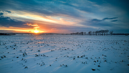 Winter sunset, Poland. - 715500813