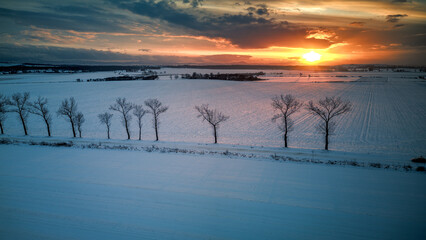 Winter sunset, Poland. - 715501429