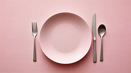 Foto op Plexiglas pink square linen placemats in a minimalist style, ensuring a clean and visually appealing composition. Highlight the intricate details of the placemats with a focus on simplicity. © lililia