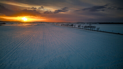 Winter sunset, Poland. - 715501866