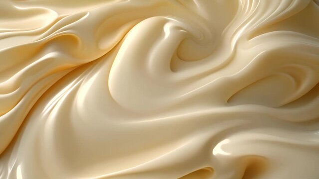 White Chocolate. Pouring melted liquid premium milk white chocolate. Close up of molten liquid hot chocolate swirl. Confectionery. Confectioner prepares dessert, icing.background texture mp4