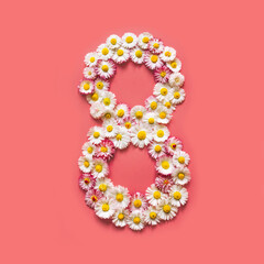 Number 8 of Daisy flowers on red background