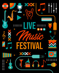 Live Music Festival - Set of elements - Music - Modern graphic elements and various musical instruments - Distinct and festive illustrations for the music festival - Title