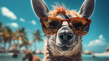 Foto auf Alu-Dibond Funny alpaca in sunglasses © alexkich
