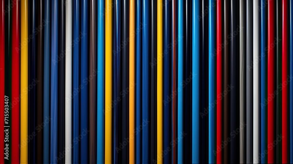 Poster vertical, precise lines in a vibrant color palette of blue, red, or yellow, forming a flat and repea