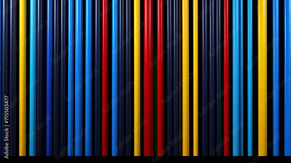 Poster vertical, precise lines in a vibrant color palette of blue, red, or yellow, forming a flat and repea