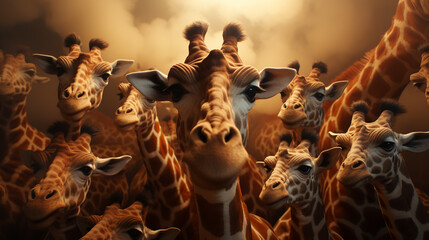 Giraffe Family - obrazy, fototapety, plakaty