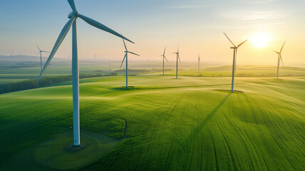 Wind Turbine Farm in Green Fields - Sustainable Power Generation