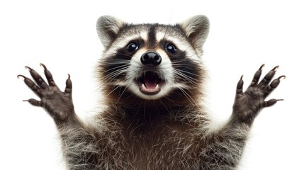 surprised black red kitty raccoon   on a white isolated background. banner for pet store, with space for text. concept advertising, animals, cats, love for animals, emotions