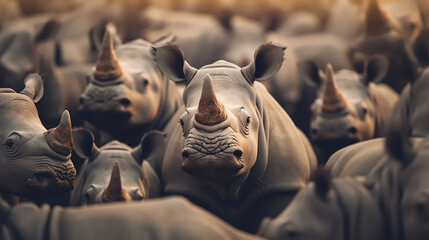 a group of white rhinos in the wild - obrazy, fototapety, plakaty