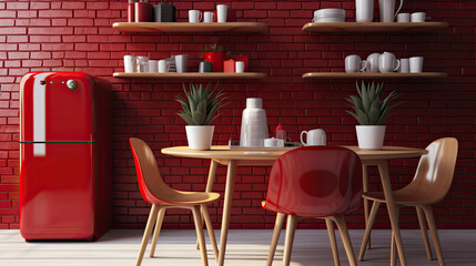 table and chairs in the retro vintage kitchen created with Generative AI technology