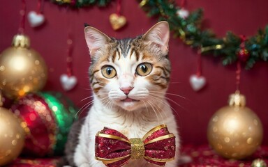 Obraz premium A Heartwarming Valentine's Day Celebration with Your Adorable Smiling Cat ai generated