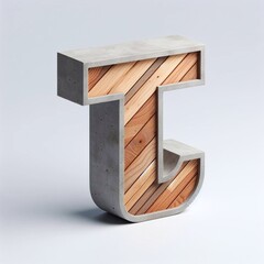 T letter shape created from concrete and wood. AI generated illustration