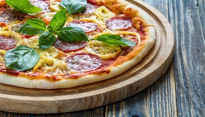 thin pizza homemade on a wooden tray