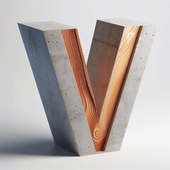 Obraz premium V letter shape created from concrete and wood. AI generated illustration
