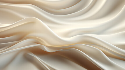 Beige cream silk satin. Draped fabric. Light pale brown luxury background with space for design.