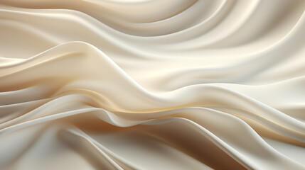 Fototapeta premium Beige cream silk satin. Draped fabric. Light pale brown luxury background with space for design.