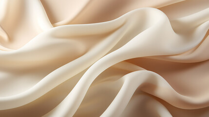 Fototapeta premium Beige cream silk satin. Draped fabric. Light pale brown luxury background with space for design.
