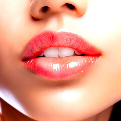Fototapeta premium ツヤツヤと光るジューシーなリップのイラスト 「AI生成画像」