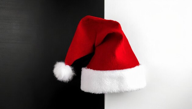 image of red christmas hat on a white and black background