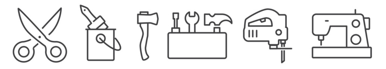 thin line icon set of do it yourself tools on white background
