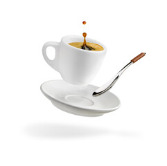 Flying Coffee cup isolated on a white
