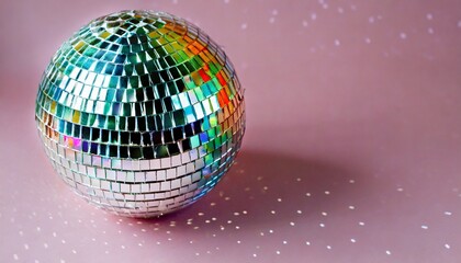 Obraz premium disco or mirror ball with rainbow on pastel light pink and purple background music and dance party background trendy party symbol abstract retro 80s and 90s concept