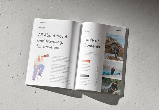 Mockup of customized A4 saddlestitch magazine, open