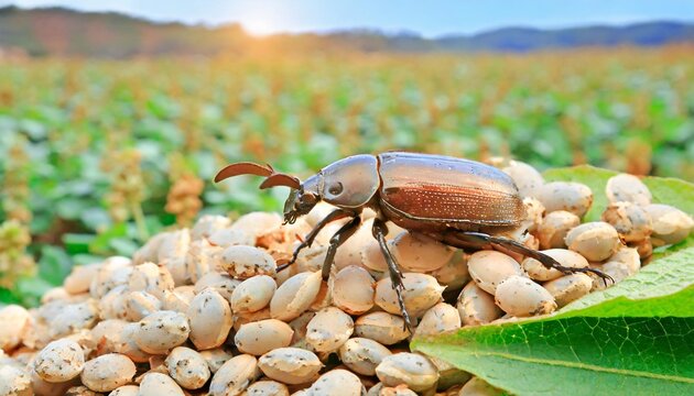 beetles acanthoscelides obtectus are sitting on bean