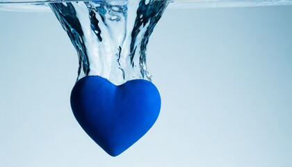 blue heart falling into the water with a splash