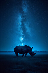 Afrikanischen Savanne Nashorn unter einem Sternenhimmel 