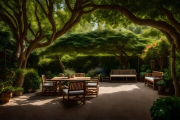 Obraz premium benches in the park Generated Ai