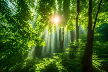 sun rays in forest  Generated Ai