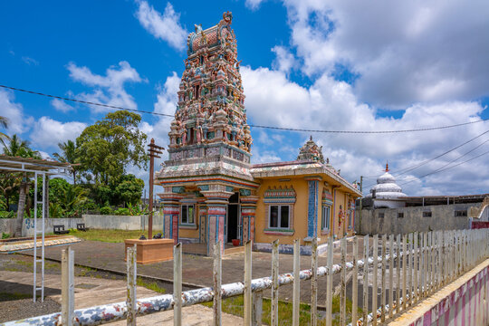 View of Indian Temple on sunny day near Esperance Trebuchet, Mauritius