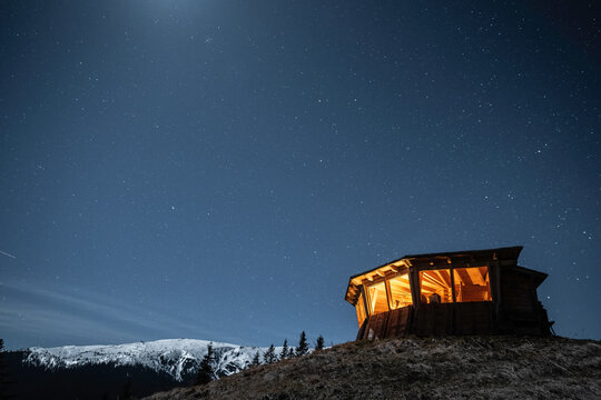 Comisu Wildlife Hide at night, Fagaras Mountains, Arges County, Muntenia, Romania