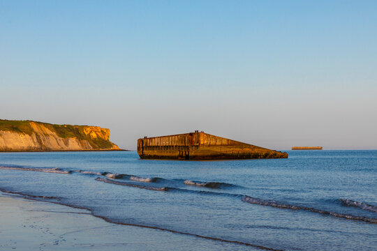 The Concrete Block Remains from the Mulberry Harbour, Arromanches-les-Bains, D-Day Landing Beach, Normandy