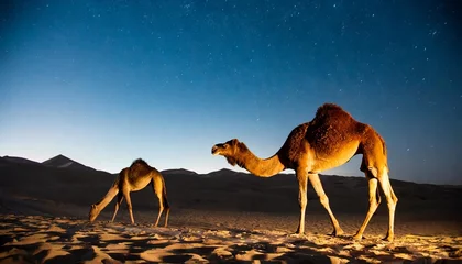 Foto op Plexiglas camels in the arabian desert in the night create using tools © Trevin