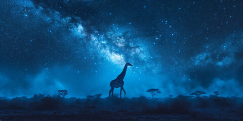 Fototapeta premium Afrikanischen Savanne Giraffe unter einem Sternenhimmel 