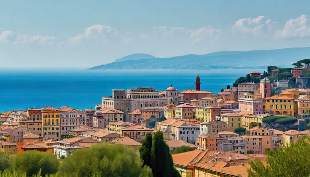 view of the city on the coast of the sea italian city illustration generative