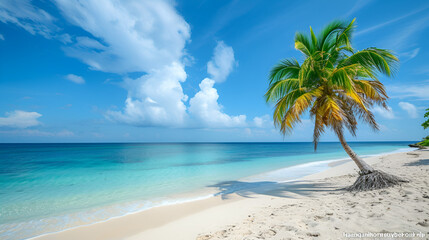 Fototapeta na wymiar Cruise To Caribbean With Palm tree On Coral Beach. generative ai