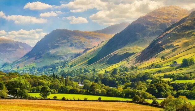 digital painting of lake district cumbria england uk an antique mountain landscape painting featuring stunning natural vistas conveying a sense of history and timelessness generated