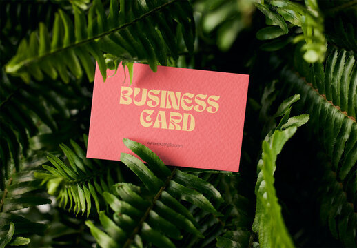 Mockup of customizable horizontal business card in plants
