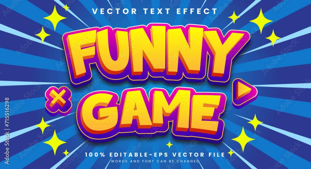 Poster funny game 3d editable text effect template with cartoon style