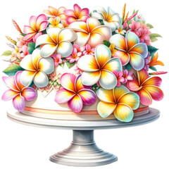 Birthday cake with plumeria watercolor