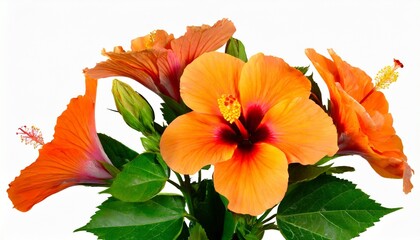 a bouquet of orange hibiscus flowers isolated on white background - obrazy, fototapety, plakaty